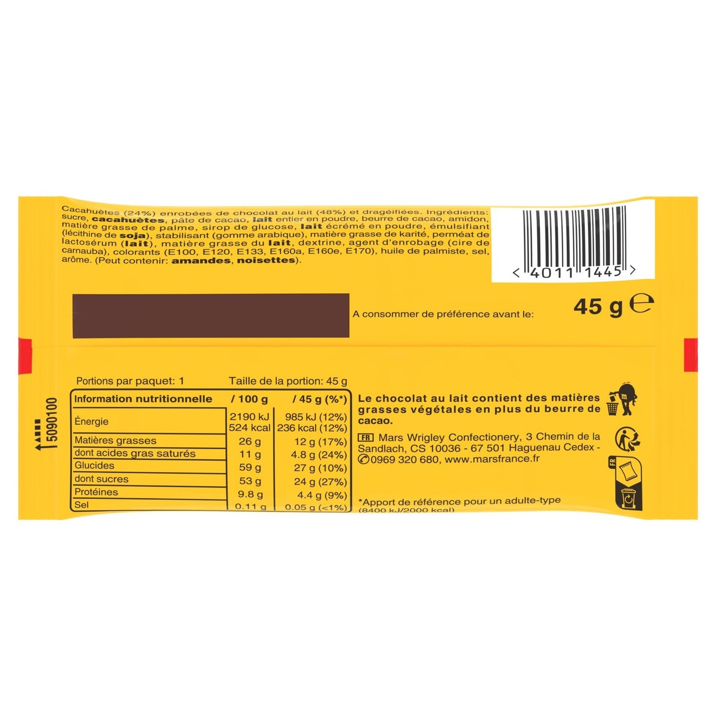 Bonbons Chocolat Cacahuètes M&MS