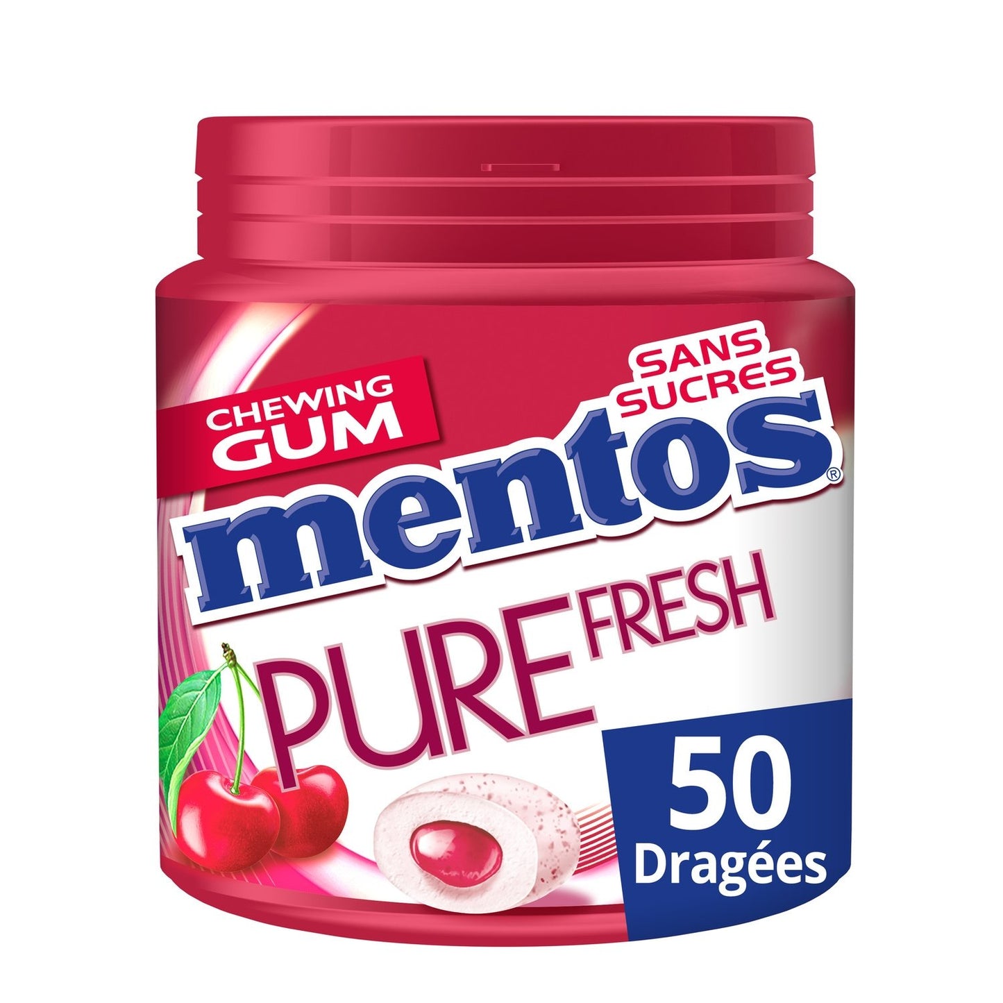 Chewing-Gum Pure Fresh Cerise Sans Sucres MENTOS la boite de 50 dragées - 100 g