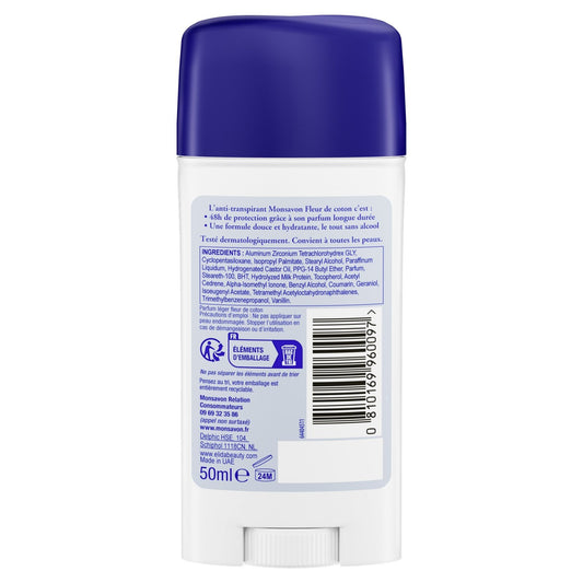Déodorant Stick Anti-Transpirant Fleur de Coton 48h MONSAVON