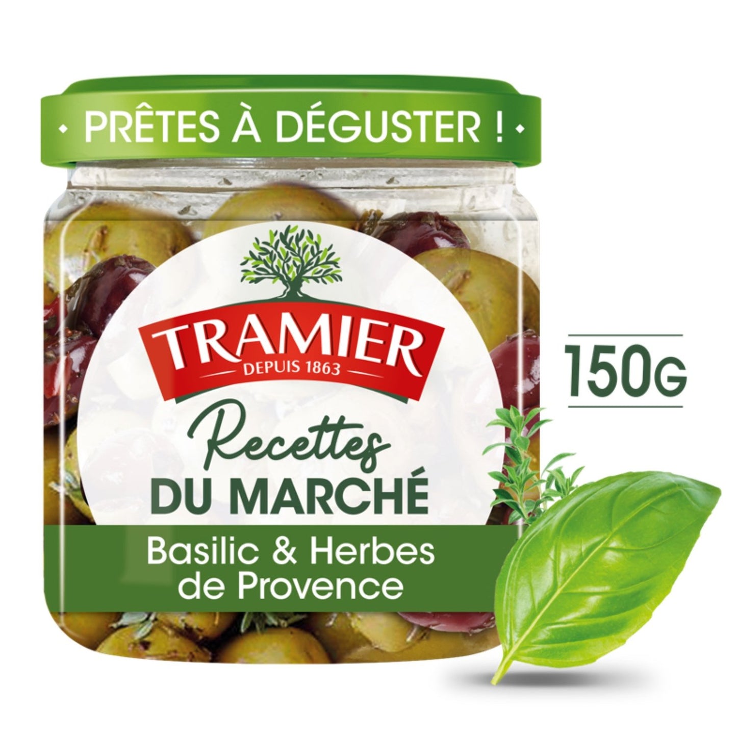 Olives Recettes du Marché Basilic et Herbes TRAMIER le bocal de 150g
