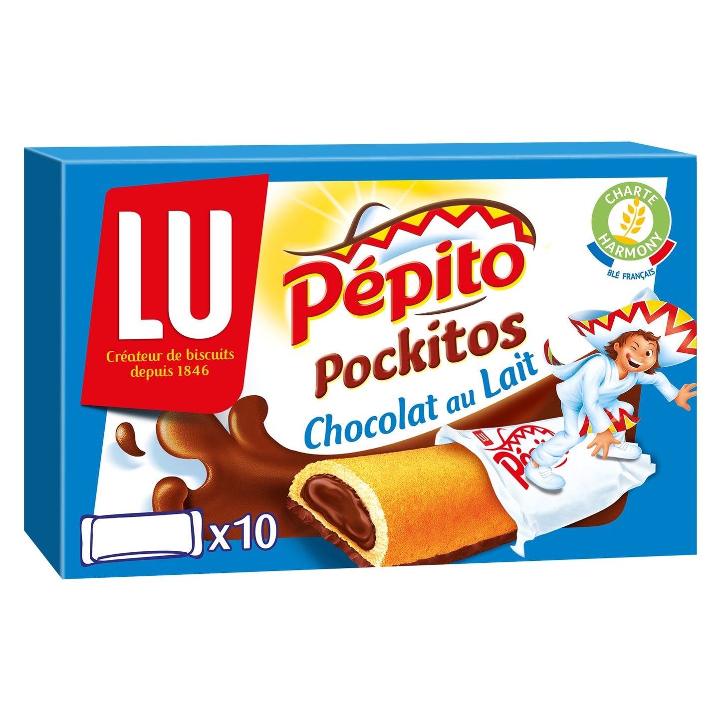 Biscuits Barre Fourrés au Chocolat au Lait Pockitos Pepito LU La boîte de 10 sachets - 295 g