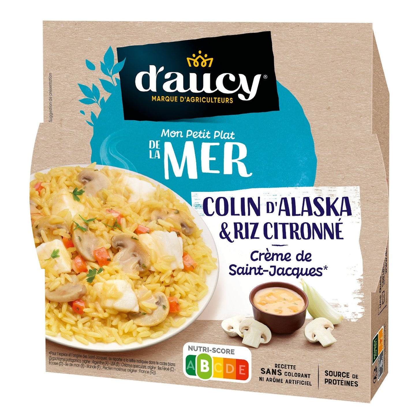 Plat Cuisiné Colin d'Alaska A la Crème de St Jacques & Son Riz Citronne D'AUCY La barquette de 300 g