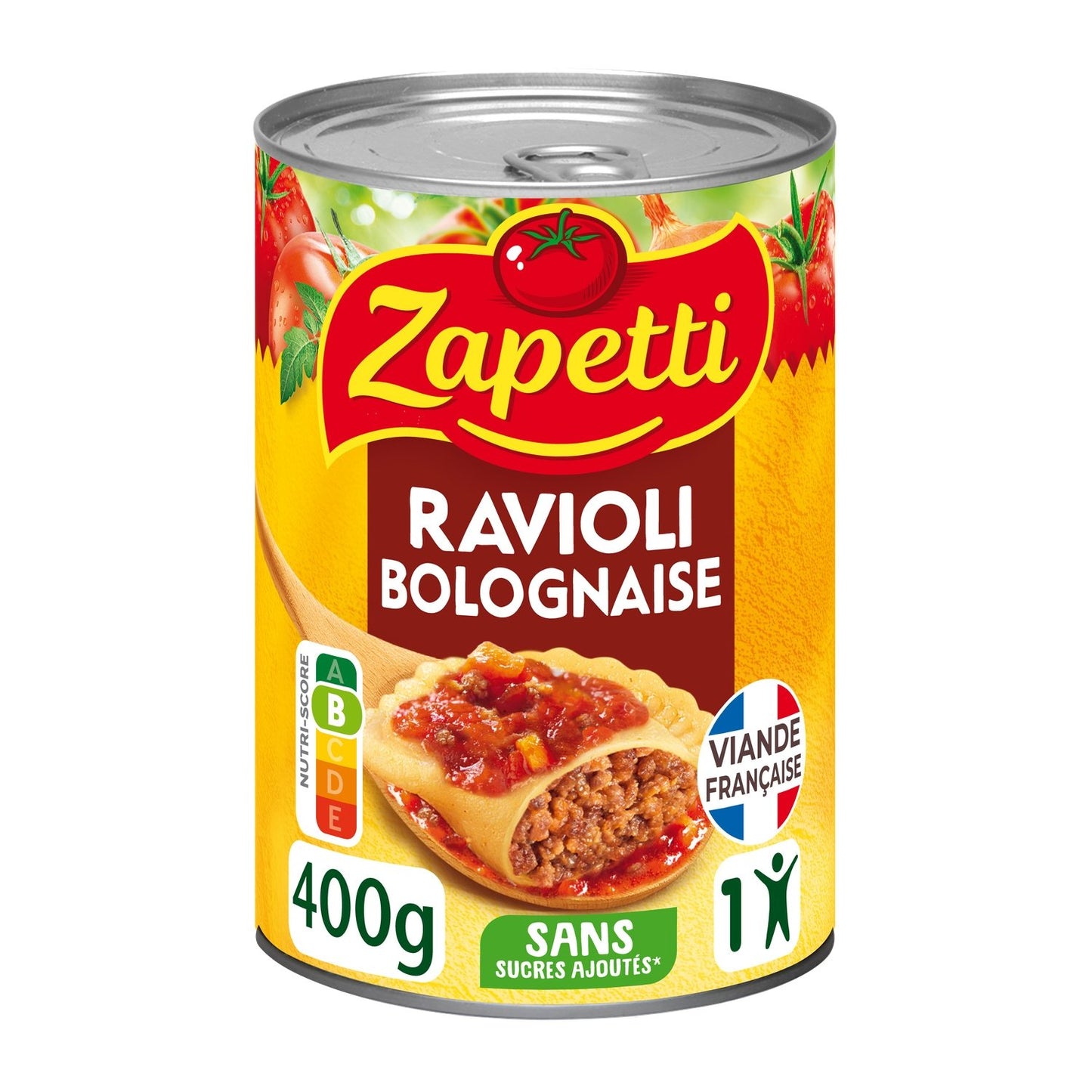Plat Individuel Ravioli Bolognaise au Bœuf ZAPETTI la boite de 400g