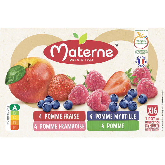 Compotes Pomme, Myrtille, Framboise, Fraise MATERNE