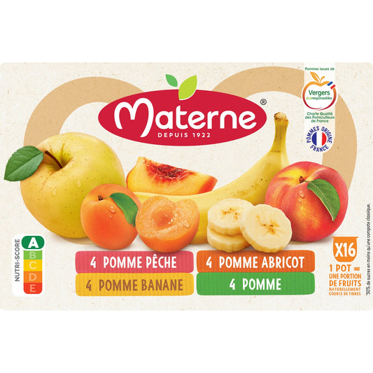 Compotes Pomme, Pêche, Abricot, Banane MATERNE