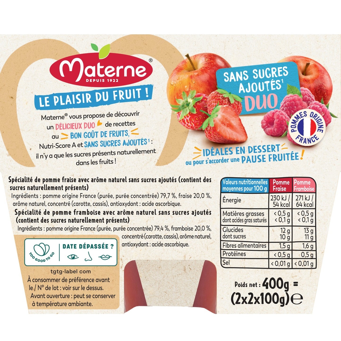 MATERNE Apfel-Erdbeere, Apfel-Himbeere Duo-Kompott ohne Zuckerzusatz