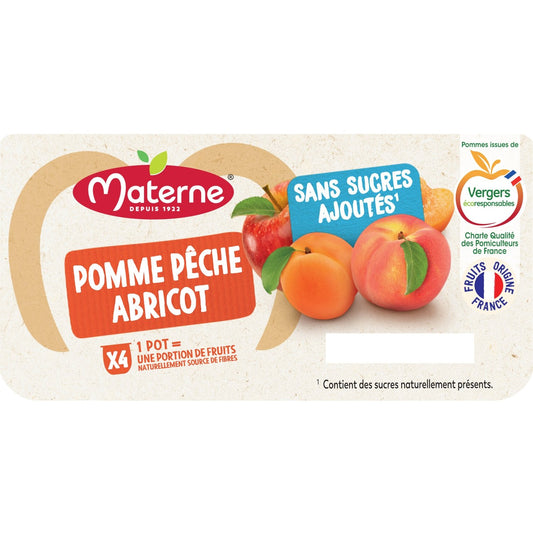Compotes Pomme Pêche Abricot Sans Sucres Ajoutés MATERNE