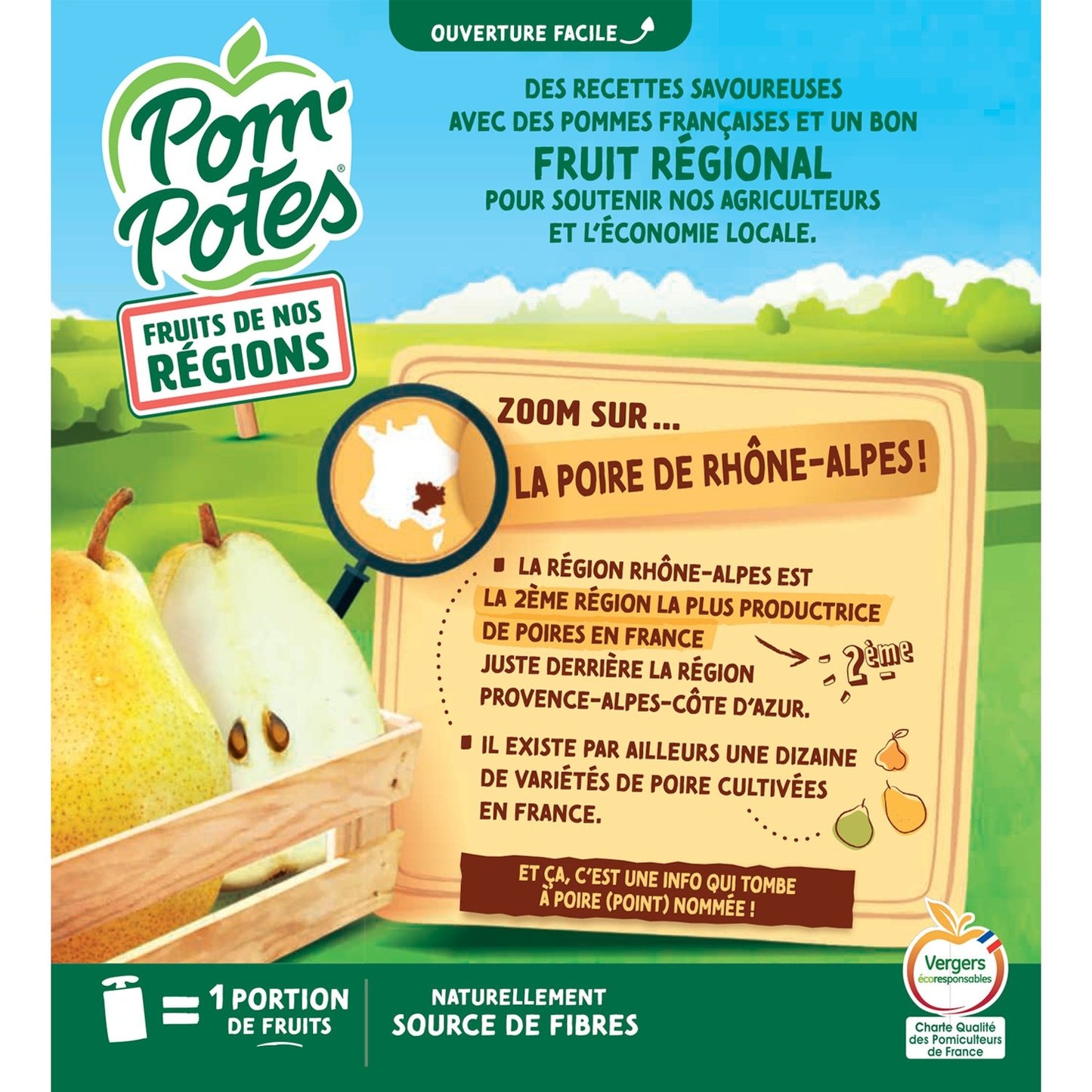 Compotes Fruits de Nos Régions Pomme Poire de Rhône-Alpes Sans Sucres Ajoutés POM'POTES