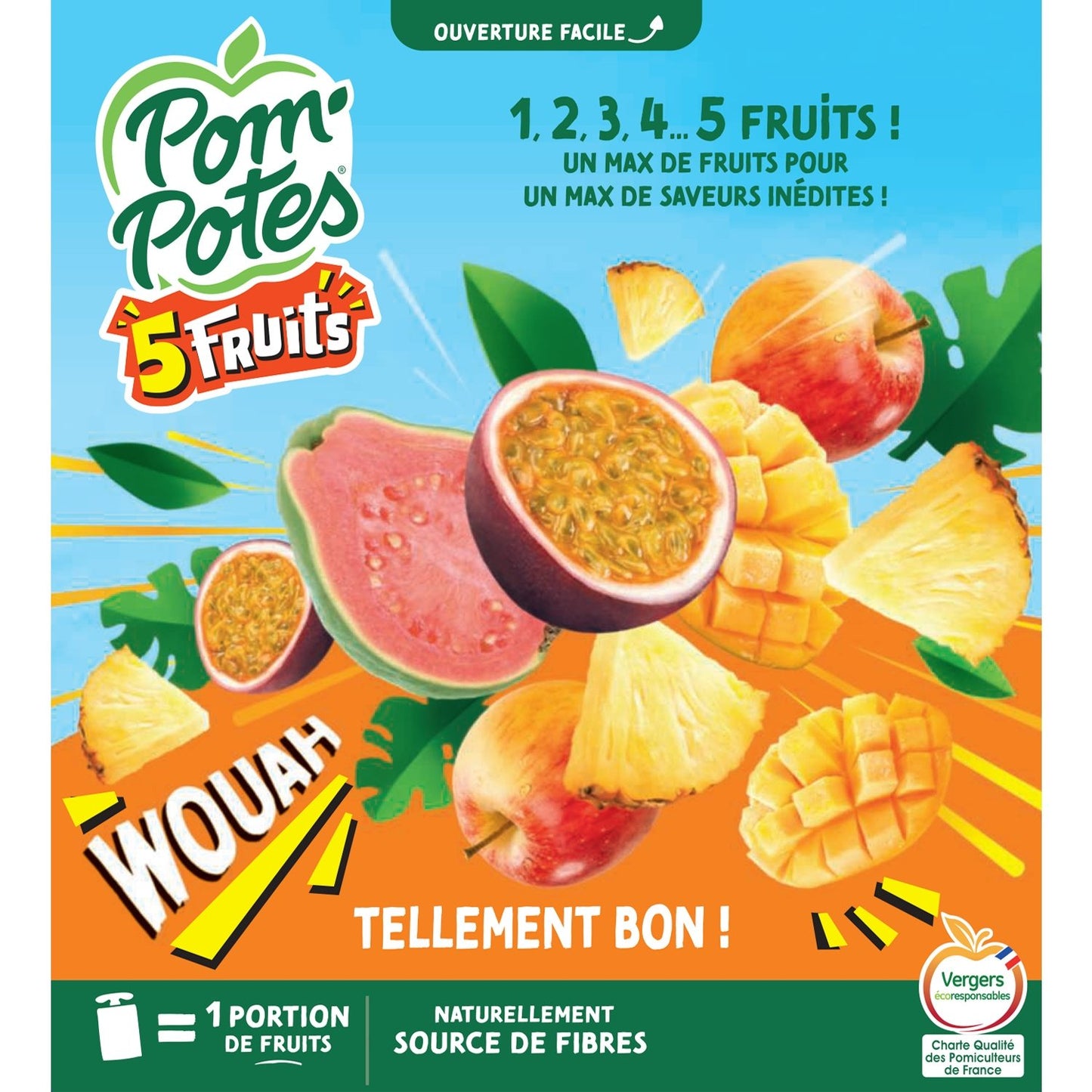 Compotes 5 Fruits Pomme Goyave Mangue Ananas Passion Sans Sucres Ajoutés POM'POTES