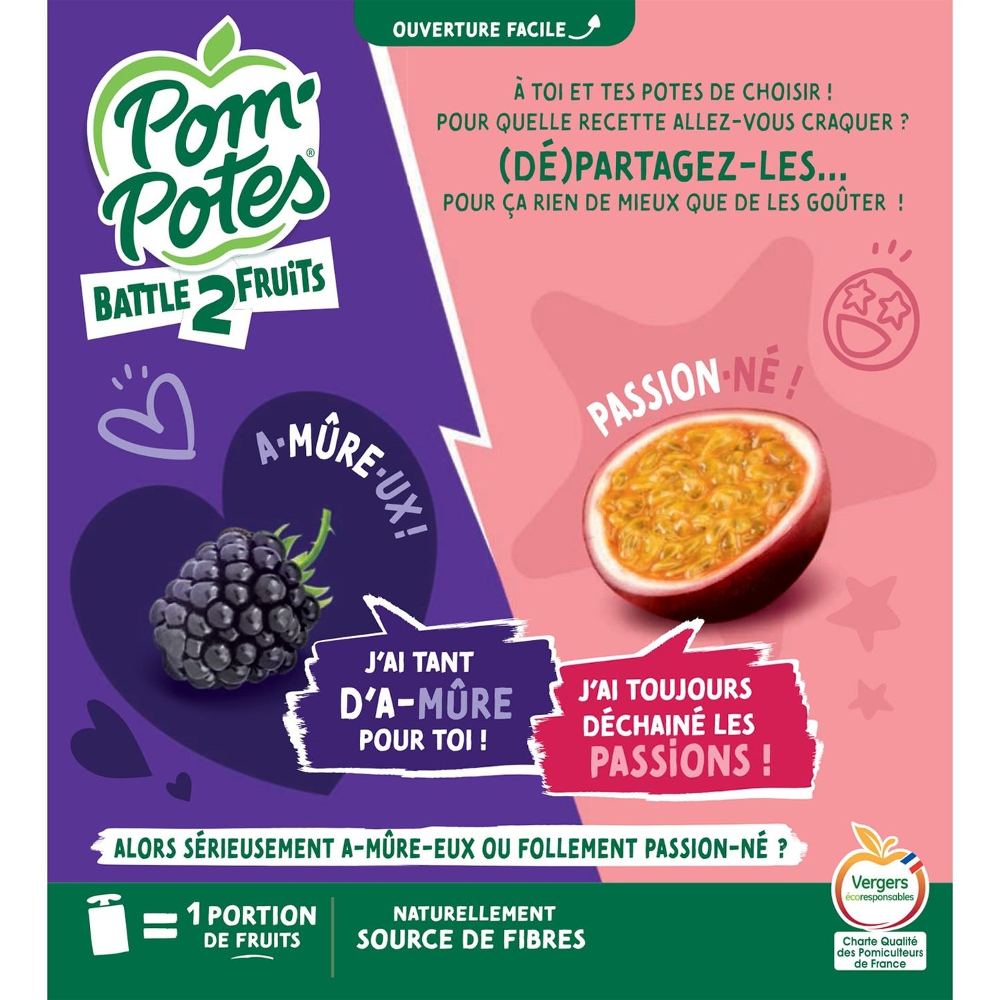 Compotes Battle2fruits Pomme Framboise Mûre, Passion Sans Sucres Ajoutés POM'POTES