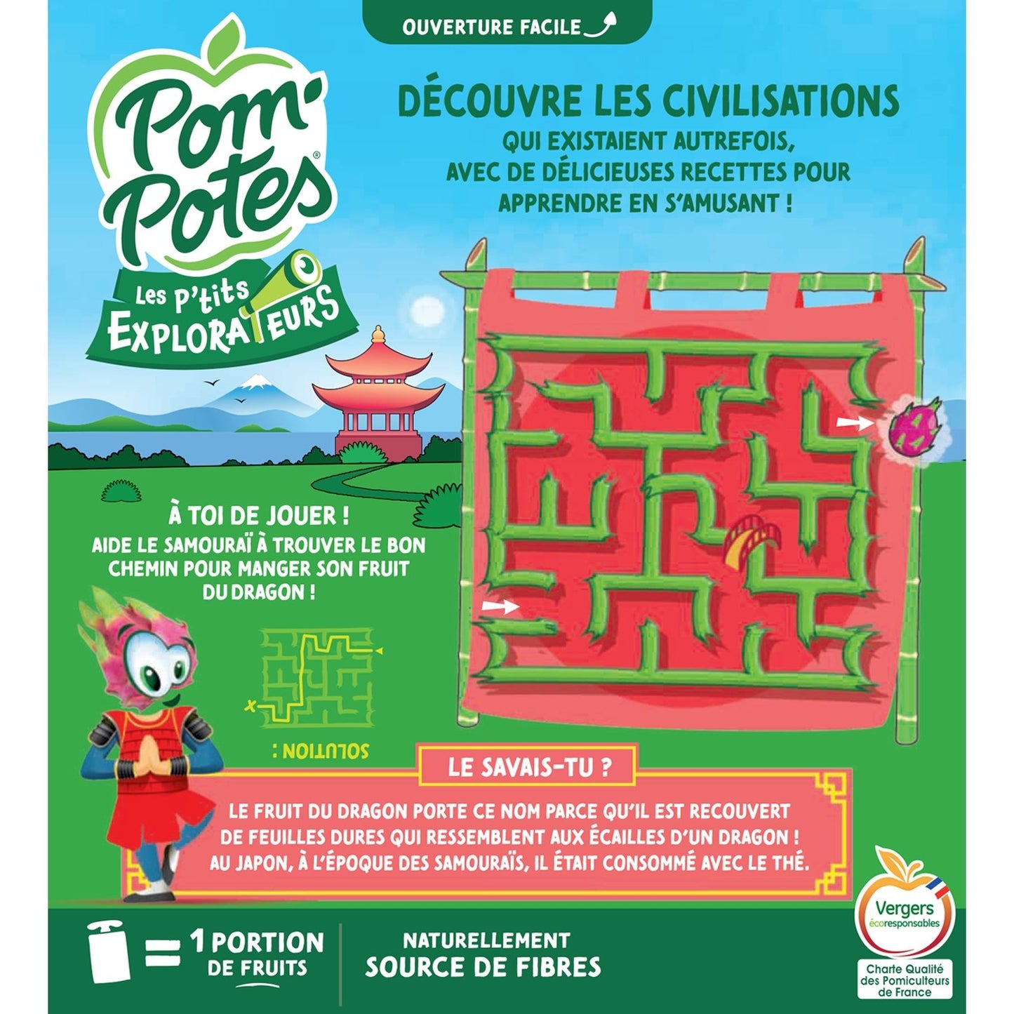 Compotes for the Little Explorers at the Samurai Apple Peach Dragon Fruit No Added Sugar POM'POTES