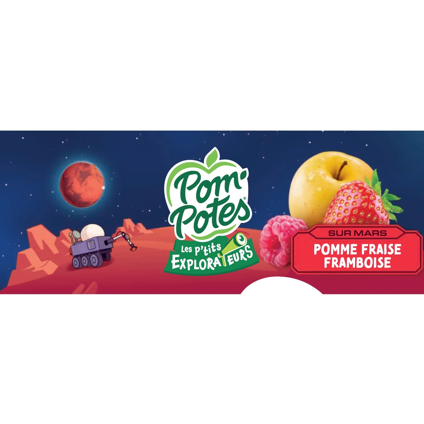 Compotes les P'tits Explorateurs sur Mars Pomme Fraise Framboise Sans Sucres Ajoutés POM'POTES