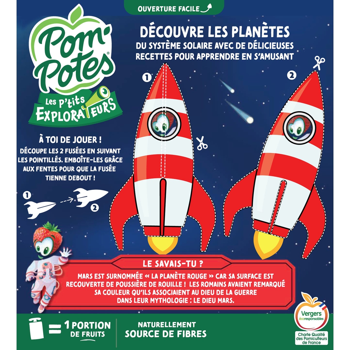Compotes les P'tits Explorateurs sur Mars Pomme Fraise Framboise Sans Sucres Ajoutés POM'POTES