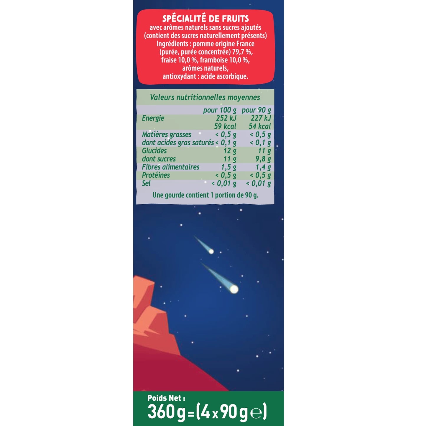Compotes les P'tits Explorateurs sur Mars Pomme Fraise Framboise Sans Sucres Ajoutés POM'POTES