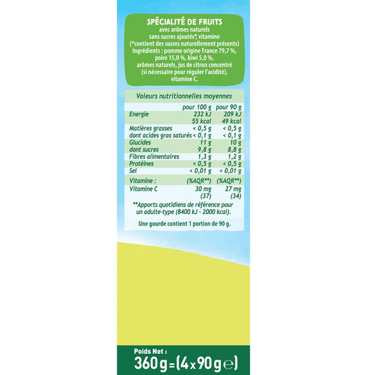 Compotes les Vitaminés Pomme Poire Kiwi Sans Sucres Ajoutés POM'POTES
