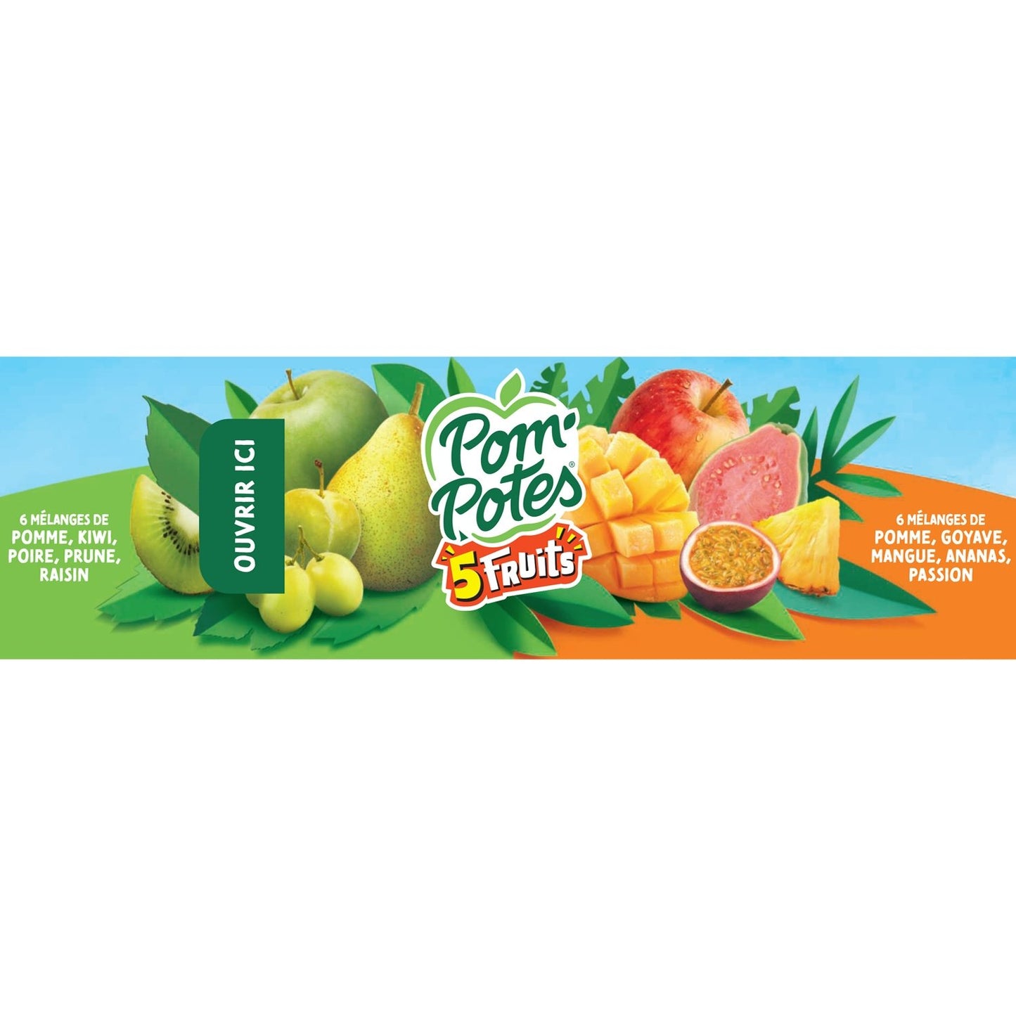 5 Fruit Compotes Apple Kiwi Pear Plum Grape and Guava Mango Pineapple Passion Fruit Added Sugars POM'POTES