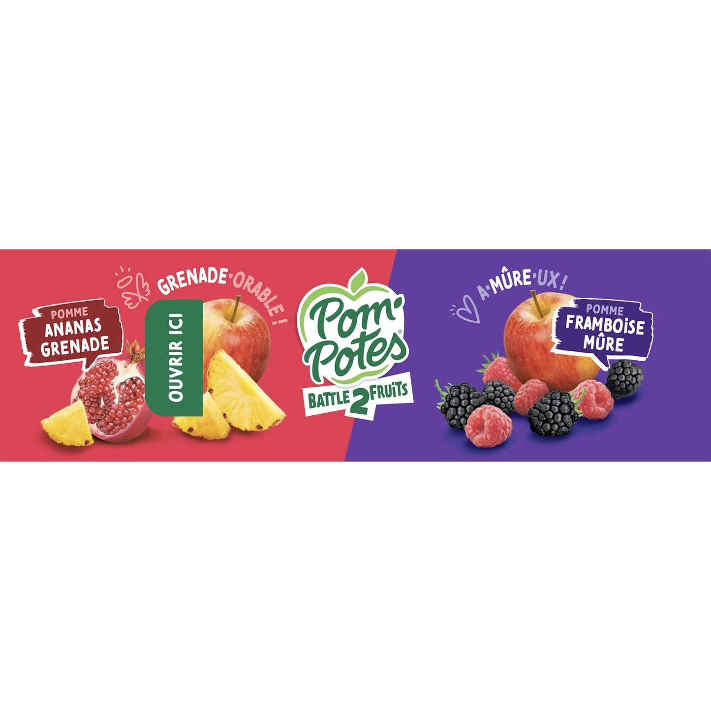 Battle2fruits Apfel-Ananas-Granatapfel-Himbeer-Brombeer-Kompott ohne Zuckerzusatz POM'POTES