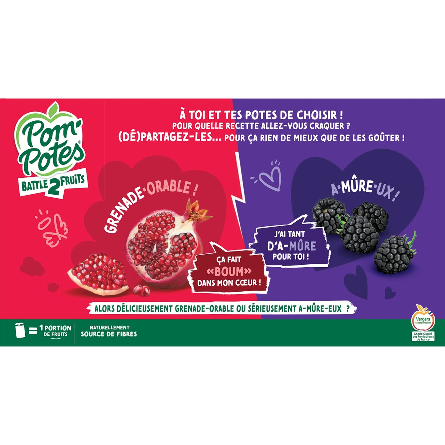 Battle2fruits Apfel-Ananas-Granatapfel-Himbeer-Brombeer-Kompott ohne Zuckerzusatz POM'POTES