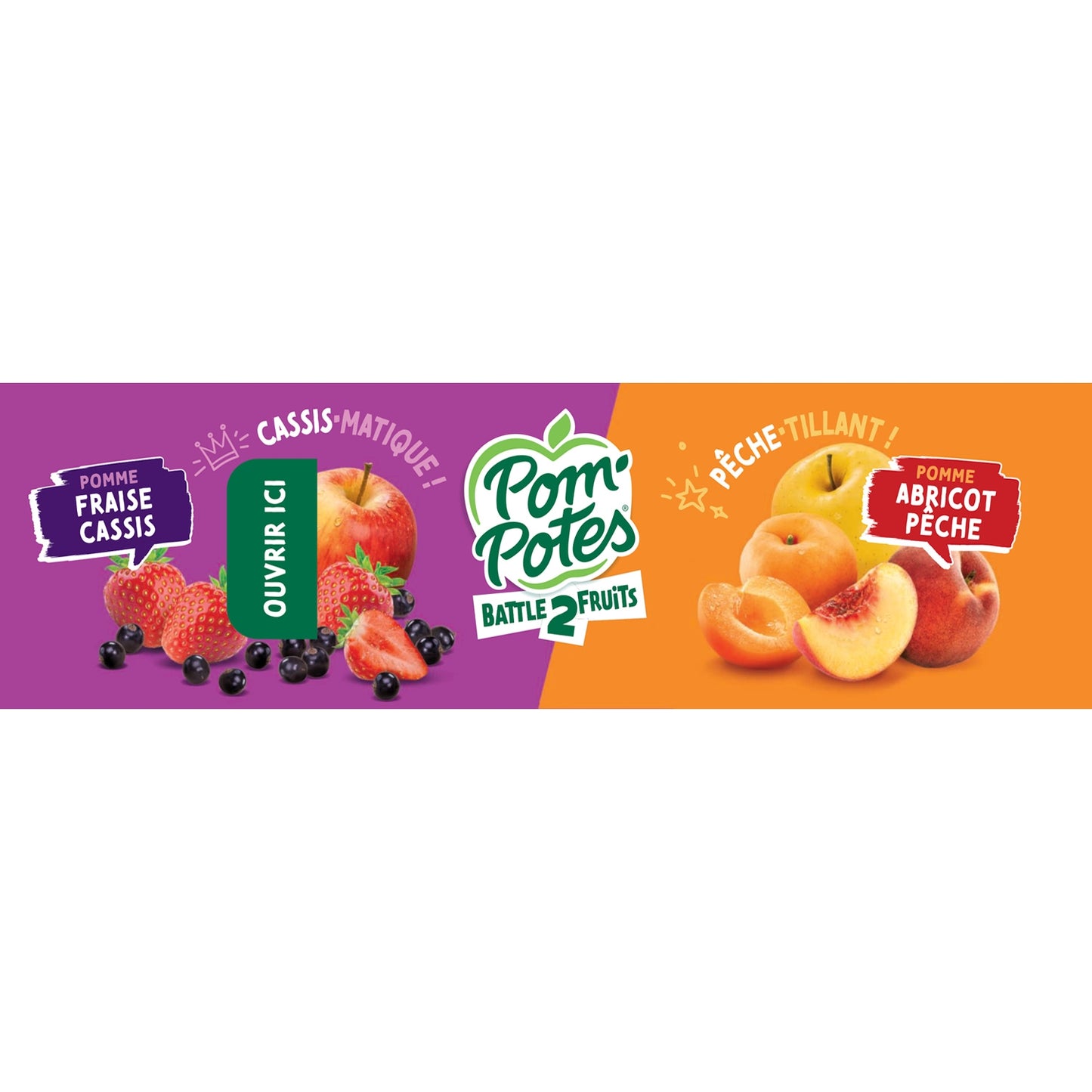 Battle2fruits Apfel-Erdbeere-Schwarze Johannisbeere, Aprikose-Pfirsich-Kompott ohne Zuckerzusatz POM'POTES
