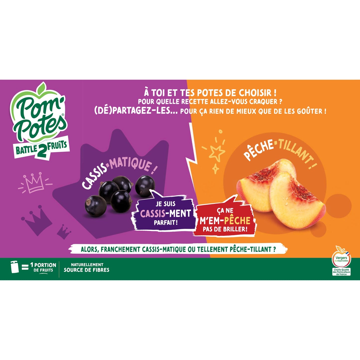 Battle2fruits Apfel-Erdbeere-Schwarze Johannisbeere, Aprikose-Pfirsich-Kompott ohne Zuckerzusatz POM'POTES