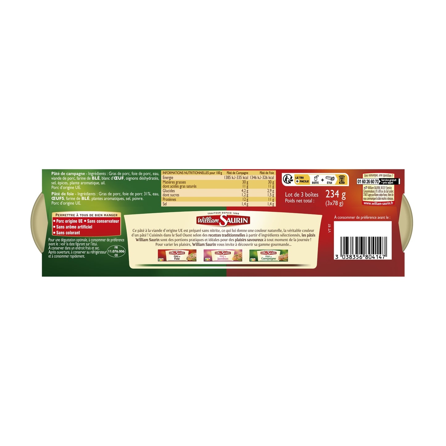 Combined Pâté of 2 Liver Pâtés and 1 Country Pâté WILLIAM SAURIN