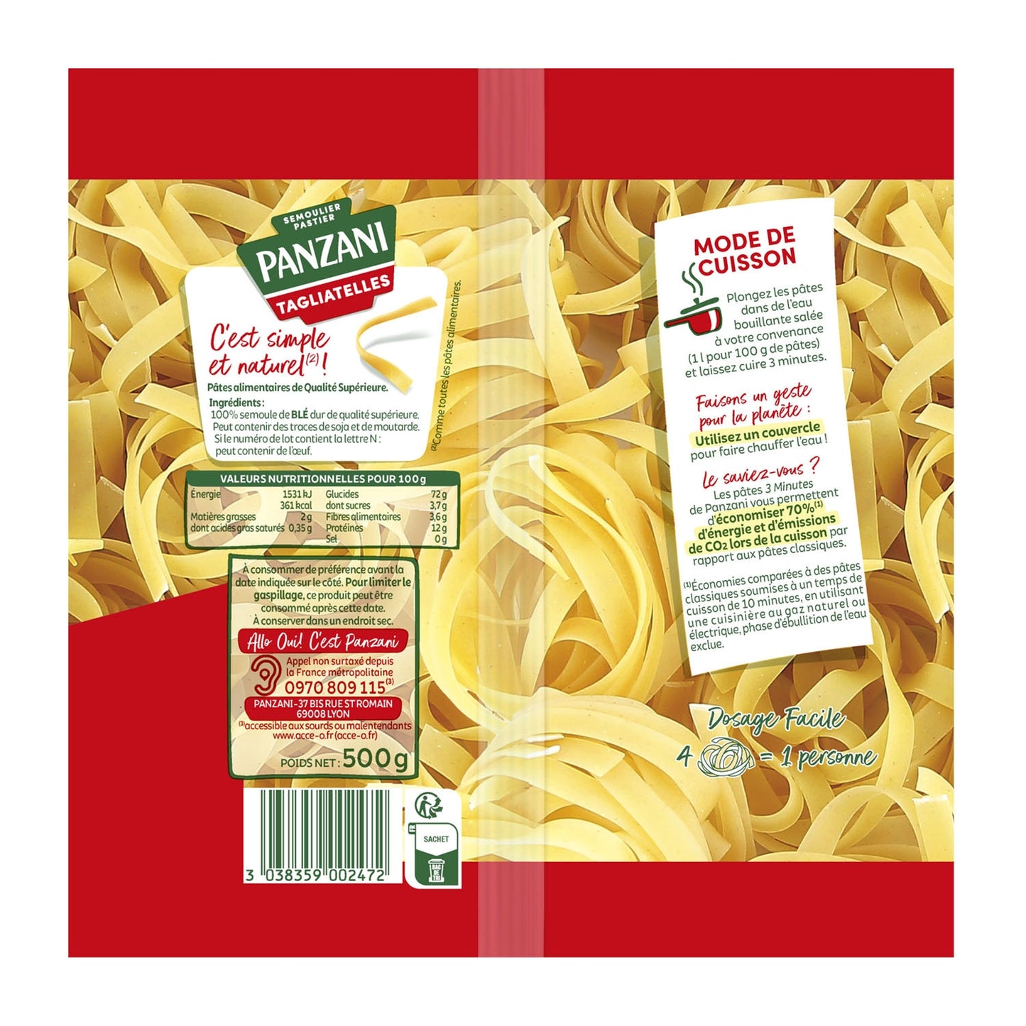 Pâtes Tagliatelle les 3 Minutes PANZANI
