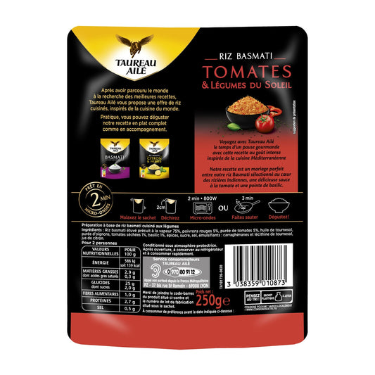 Riz Basmati Tomates et Légumes du Soleil Micro-Ondes 2min TAUREAU AILE