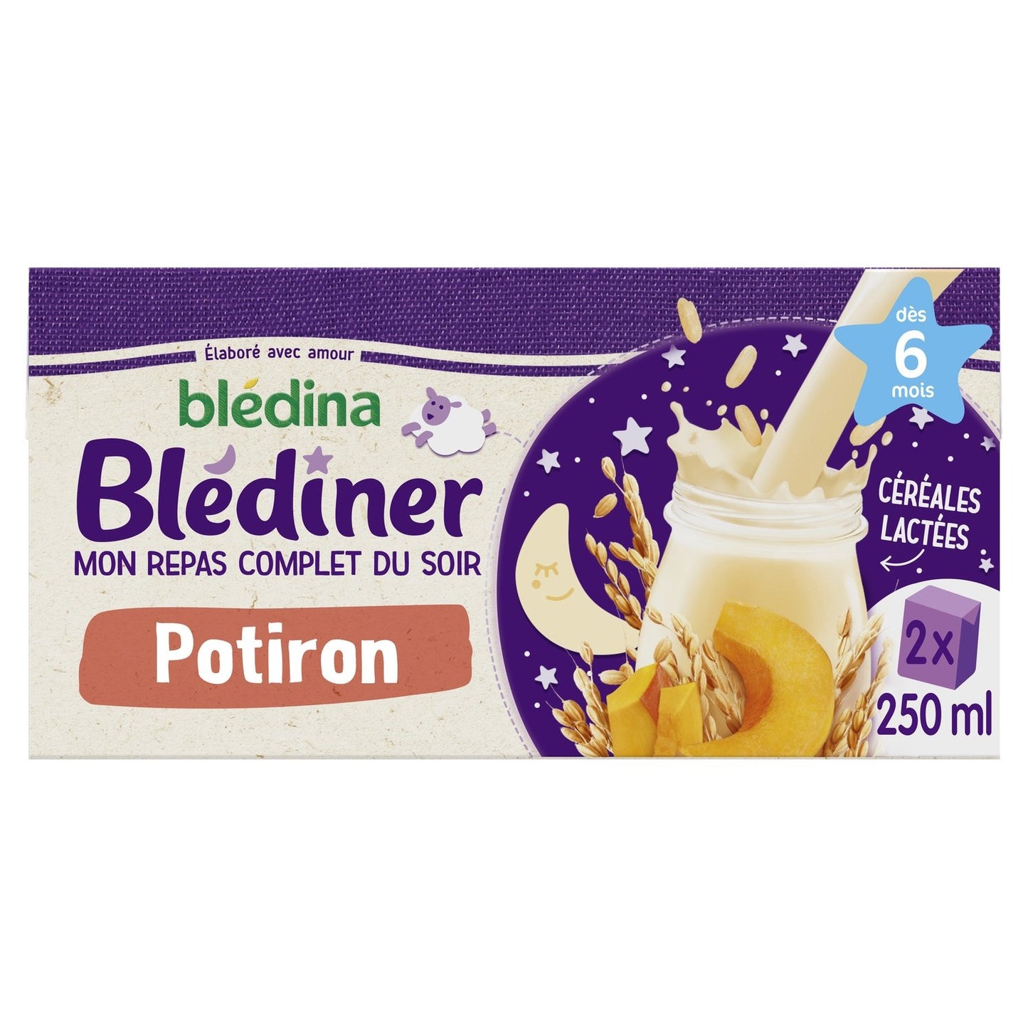 Lait et Céréales Bébé du Soir Dès 6 Mois Saveur Potiron Blédiner BLEDINA la boîte de 2 briques de 250ml