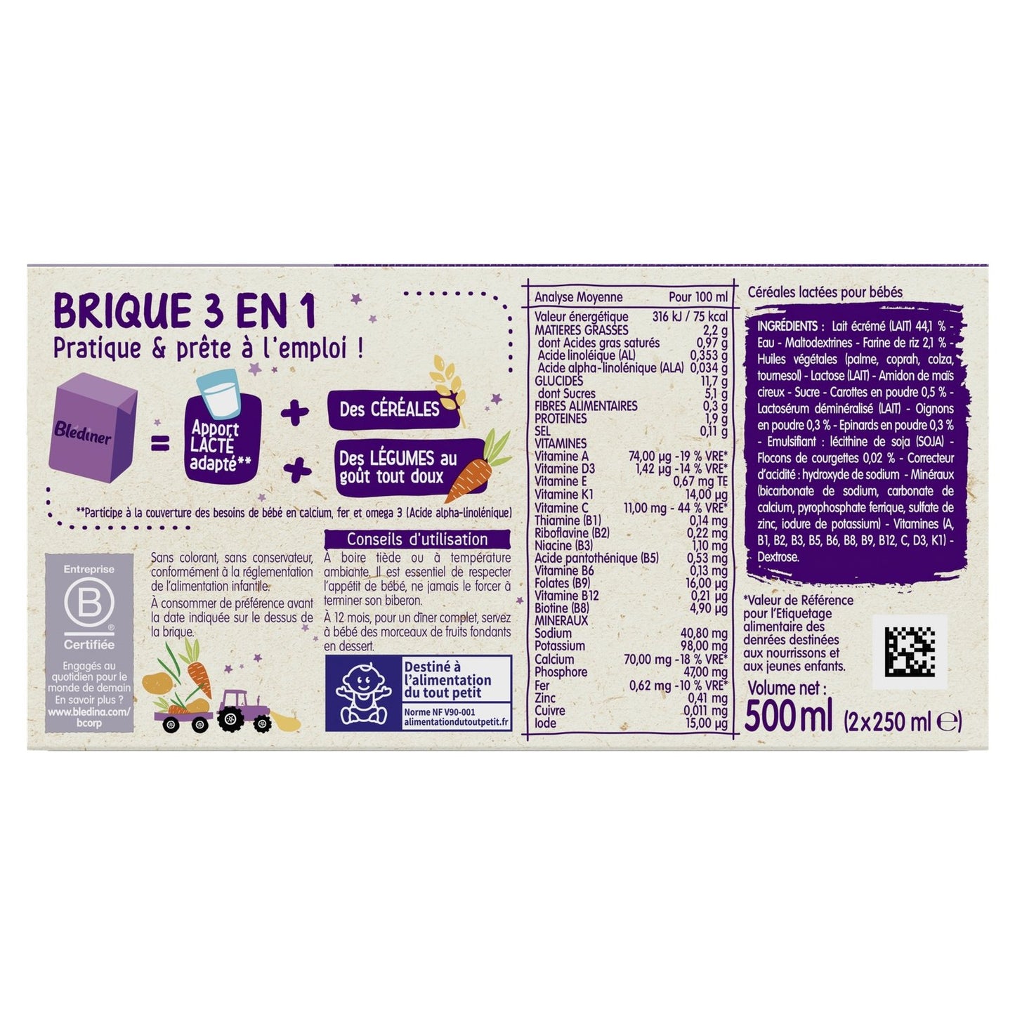 Baby Milk and Cereals From 12 Months Evening Meal Varied Vegetable Flavor Blédiner Growth BLEDINA