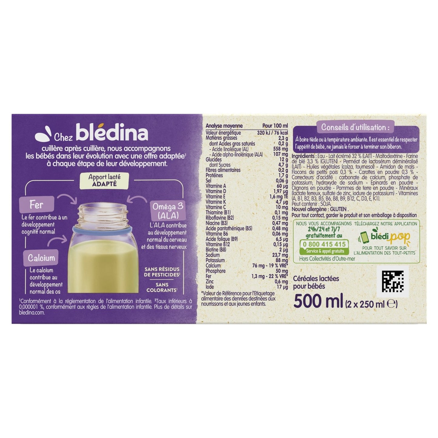Evening Baby Milk and Cereals From 12 Months Carrots Peas Blédiner BLEDINA