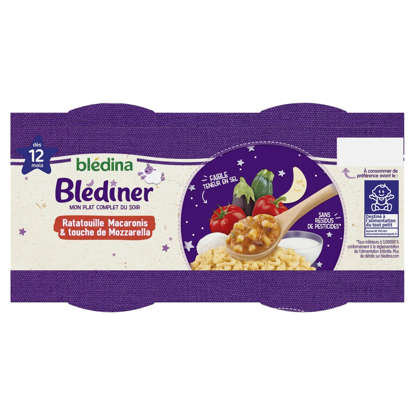 Baby-Abendessen ab 12 Monaten Ratatouille Makkaroni Mozzarella Blédiner BLEDINA