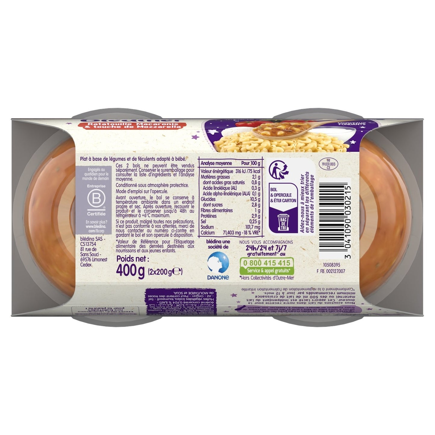 Baby-Abendessen ab 12 Monaten Ratatouille Makkaroni Mozzarella Blédiner BLEDINA