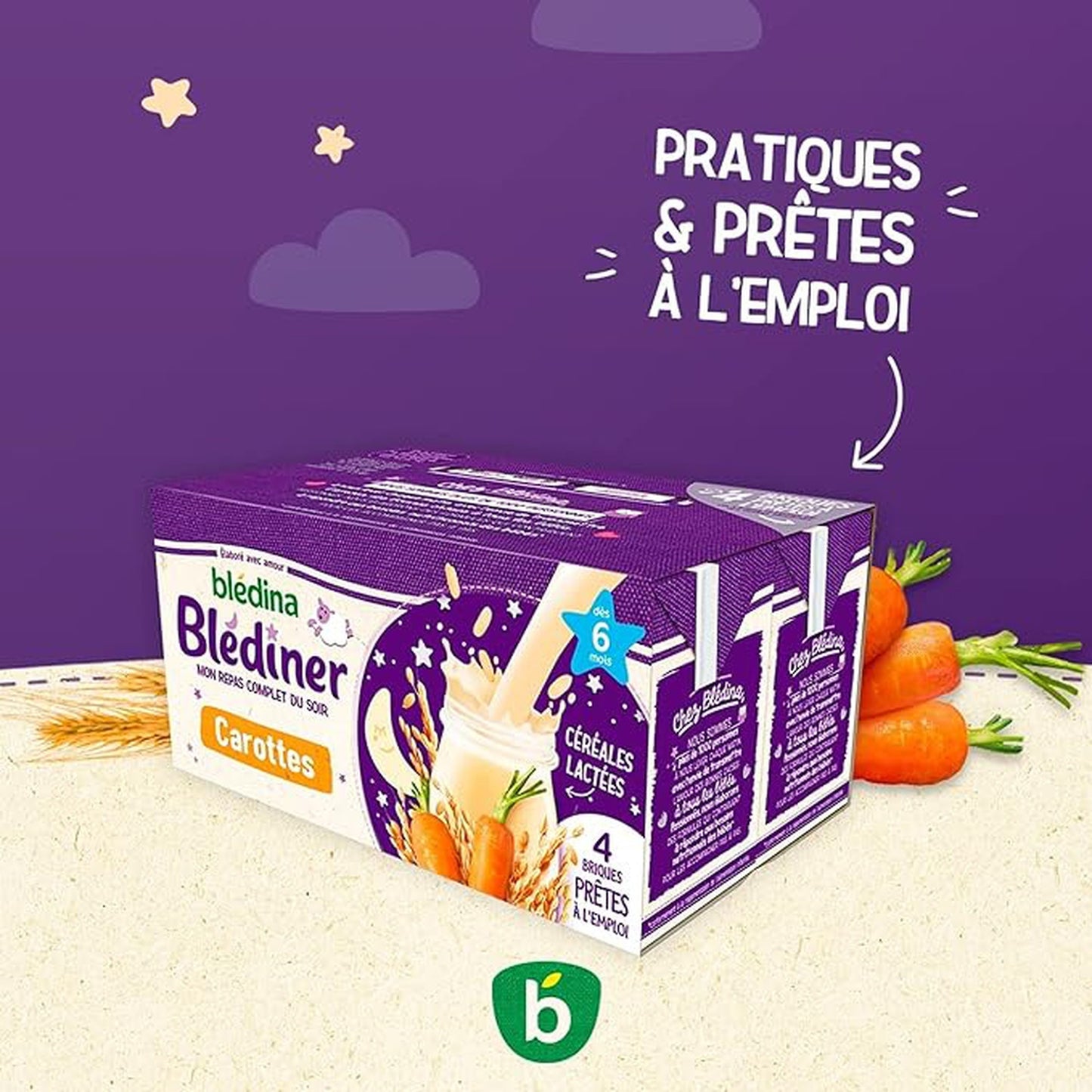 Evening Baby Milk and Cereals From 6 Months Carrot Flavor Blédiner BLEDINA