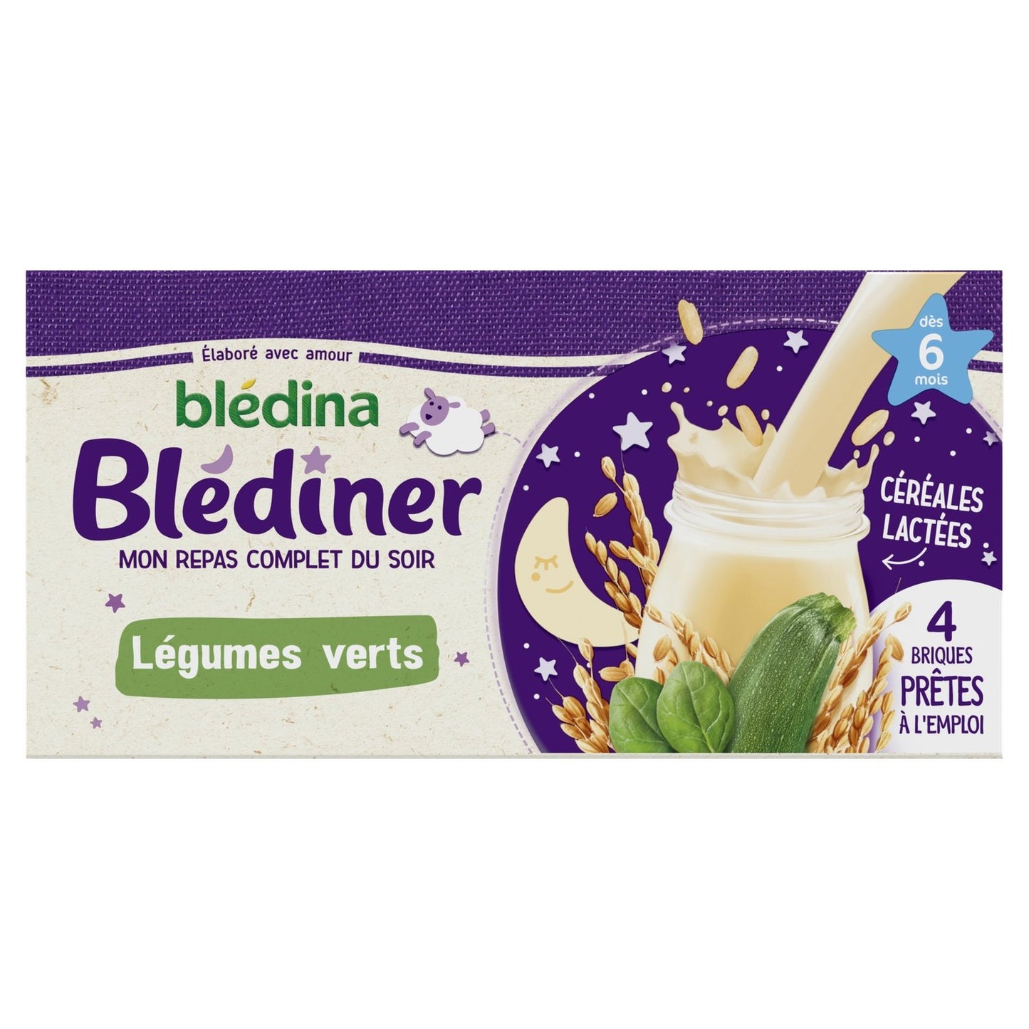 Lait et Céréales Bébé du Soir Dès 6 Mois Saveur Légumes Verts Blédiner BLEDINA la boîte de 4 briques de 250ml