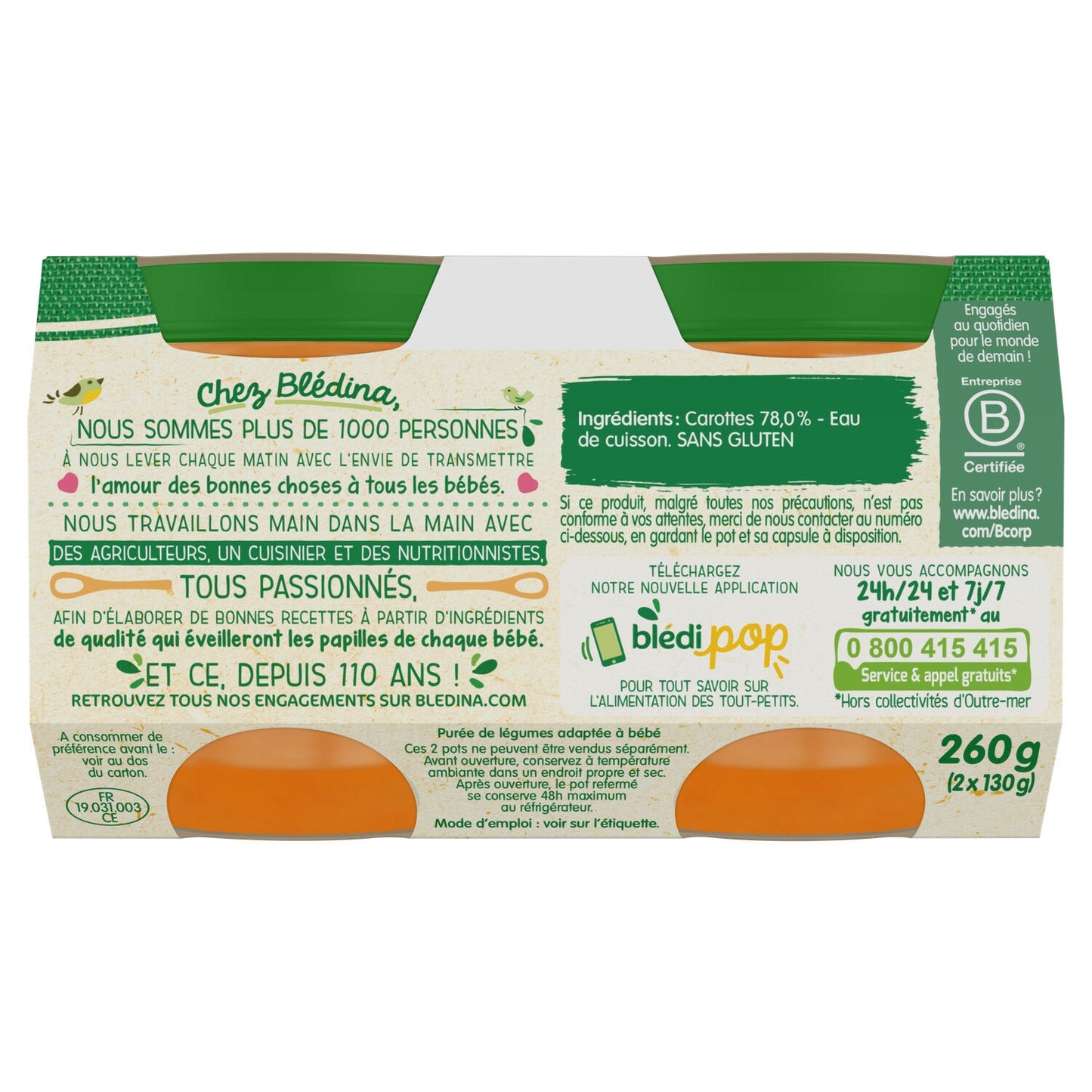Petits Pots Bébé Dès 4/6 Mois, Carottes BLEDINA