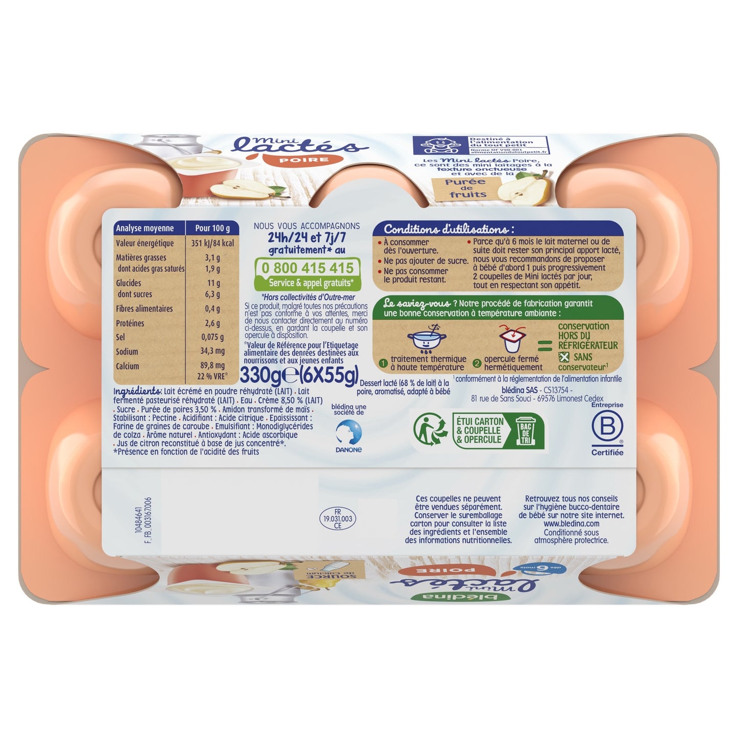 Dessert Lacté Bébé Dès 6 Mois Poire Mini Lactés BLEDINA