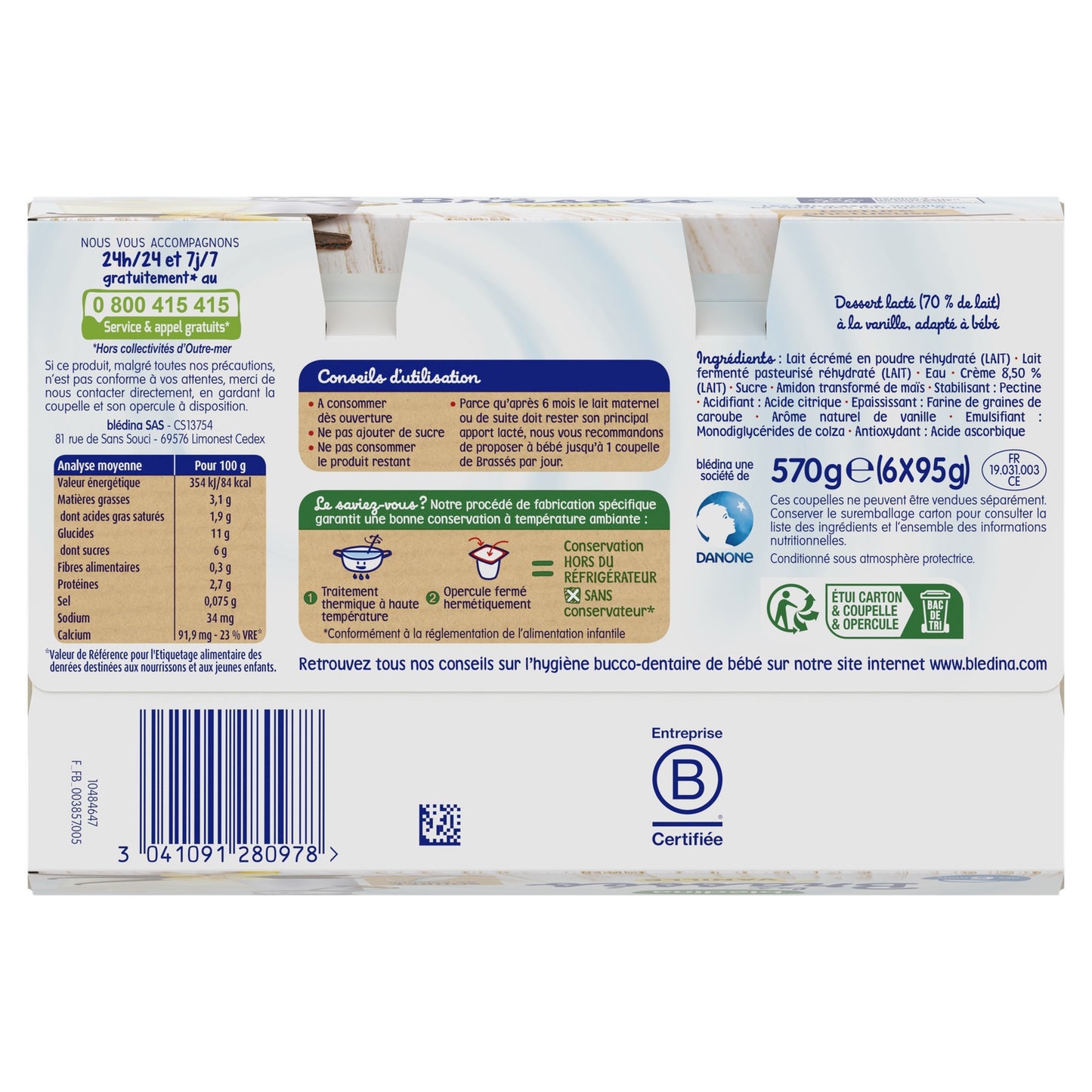 BLEDINA Milk Dessert for Babies from 6 Months with Vanilla
