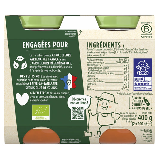Plat Bébé Dès 6 Mois Tomates Riz Veau les Récoltes Bio BLEDINA