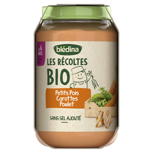 Plat Bébé Dès 6 Mois Carottes Petits Pois Poulet Fermier les Récoltes Bio BLEDINA