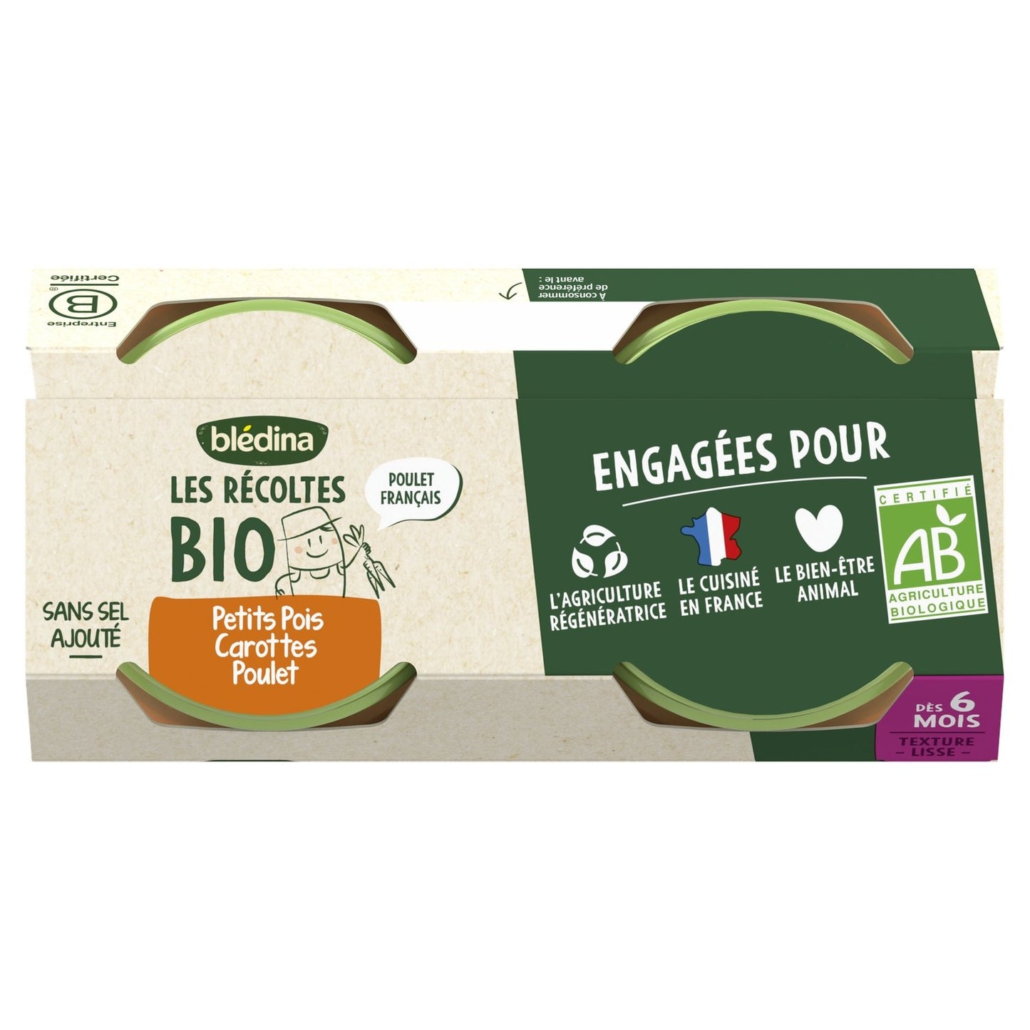 Baby Meal From 6 Months Carrots Peas Farm Chicken Les Récoltes Bio BLEDINA
