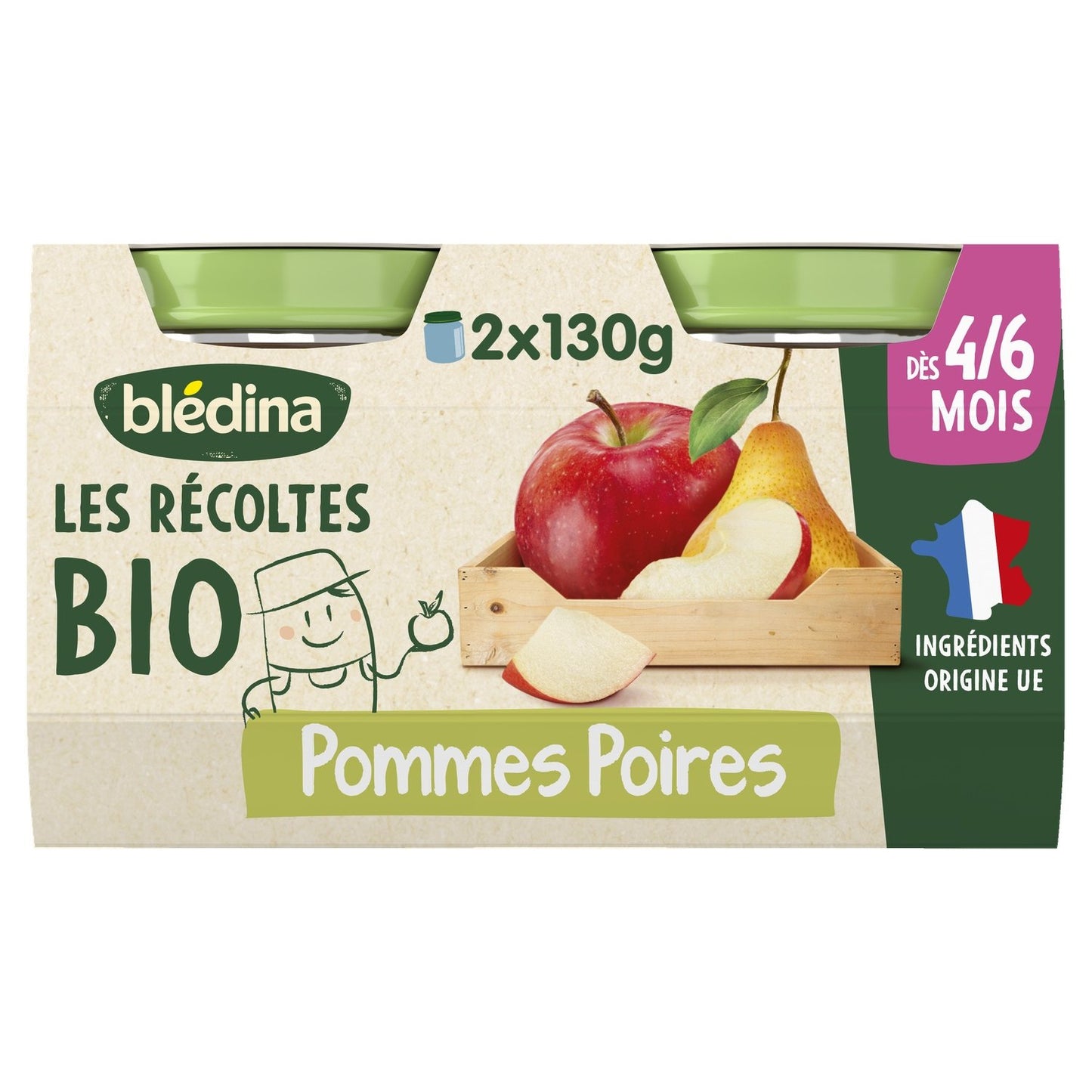 Compote Bébé Dès 4-6 Mois Pommes Poires les Récoltes Bio BLEDINA les 2 pots de 130g