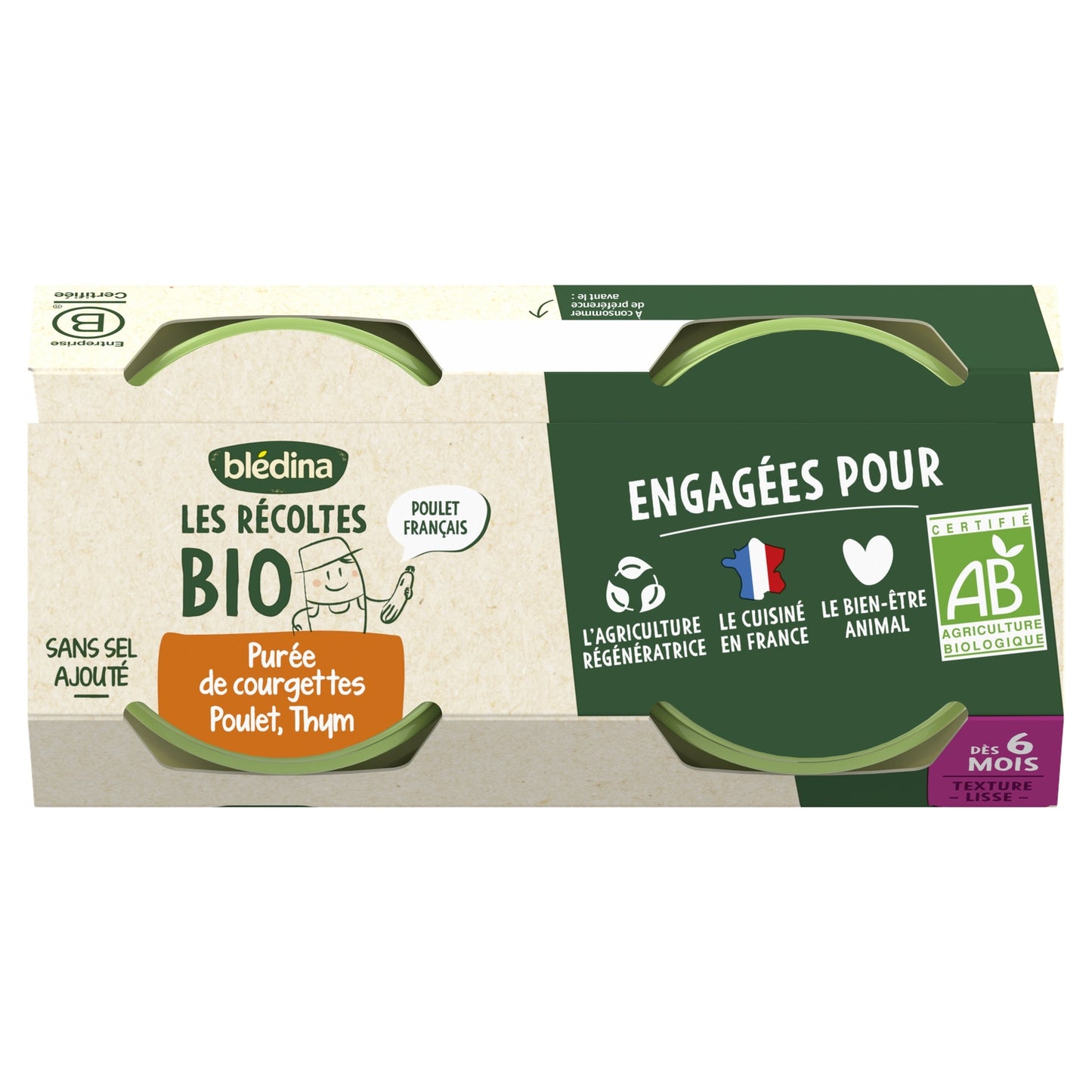 Baby Meal From 6 Months Zucchini Puree Farmhouse Chicken Thyme Les Récoltes Bio BLEDINA