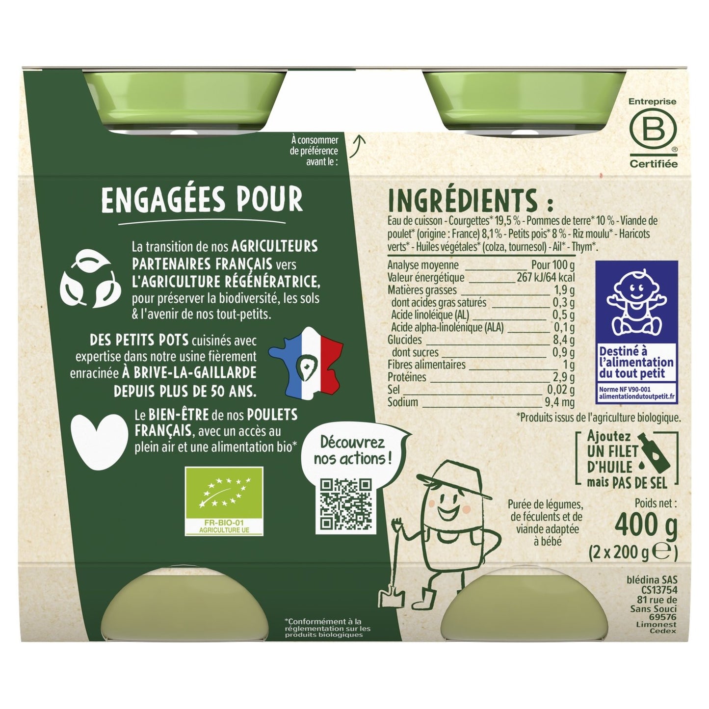 Baby Meal From 6 Months Zucchini Puree Farmhouse Chicken Thyme Les Récoltes Bio BLEDINA