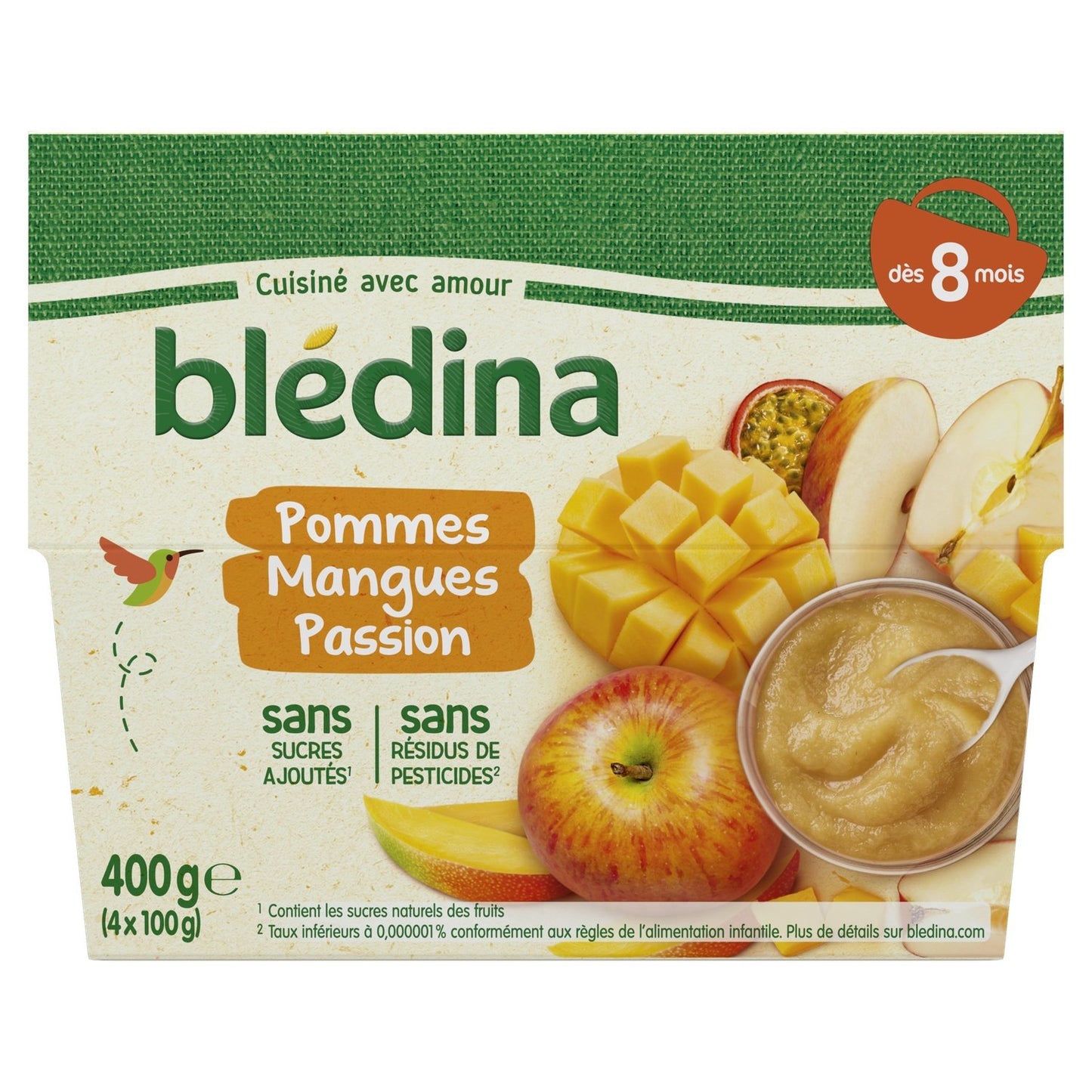 Compotes Bébé Dès 8 Mois Pommes Mangues Passion BLEDINA les 4 pots de 100g