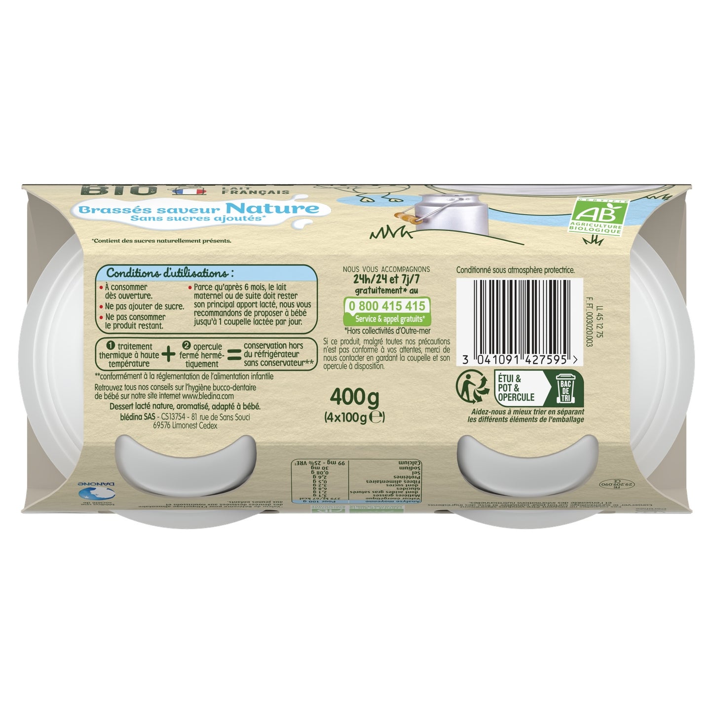 Baby Milk Dessert From 6 Months Stirred Plain No Added Sugars BLEDINA Organic Harvests