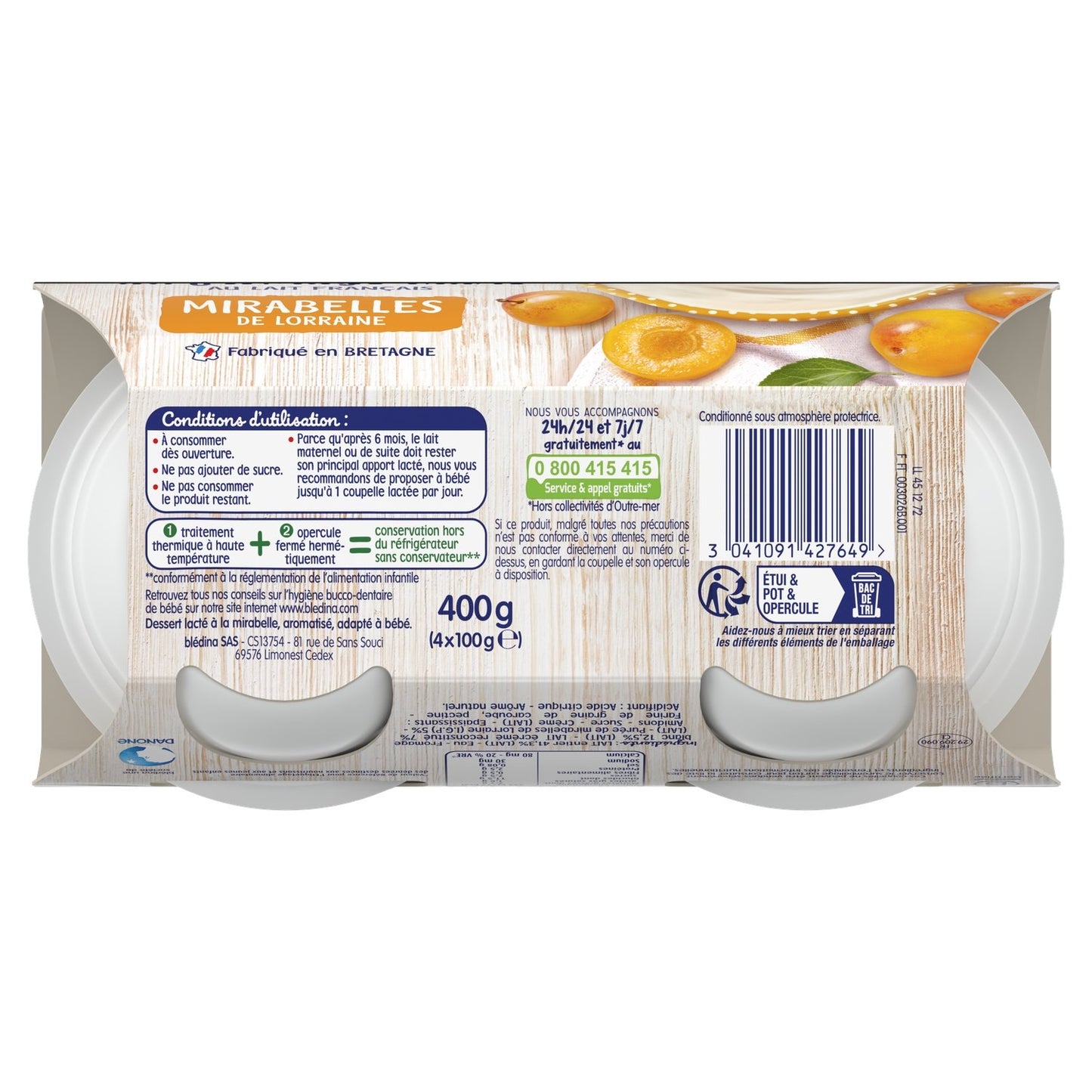 Baby Milk Dessert From 8 Months Mirabelle White Cheese BLEDINA