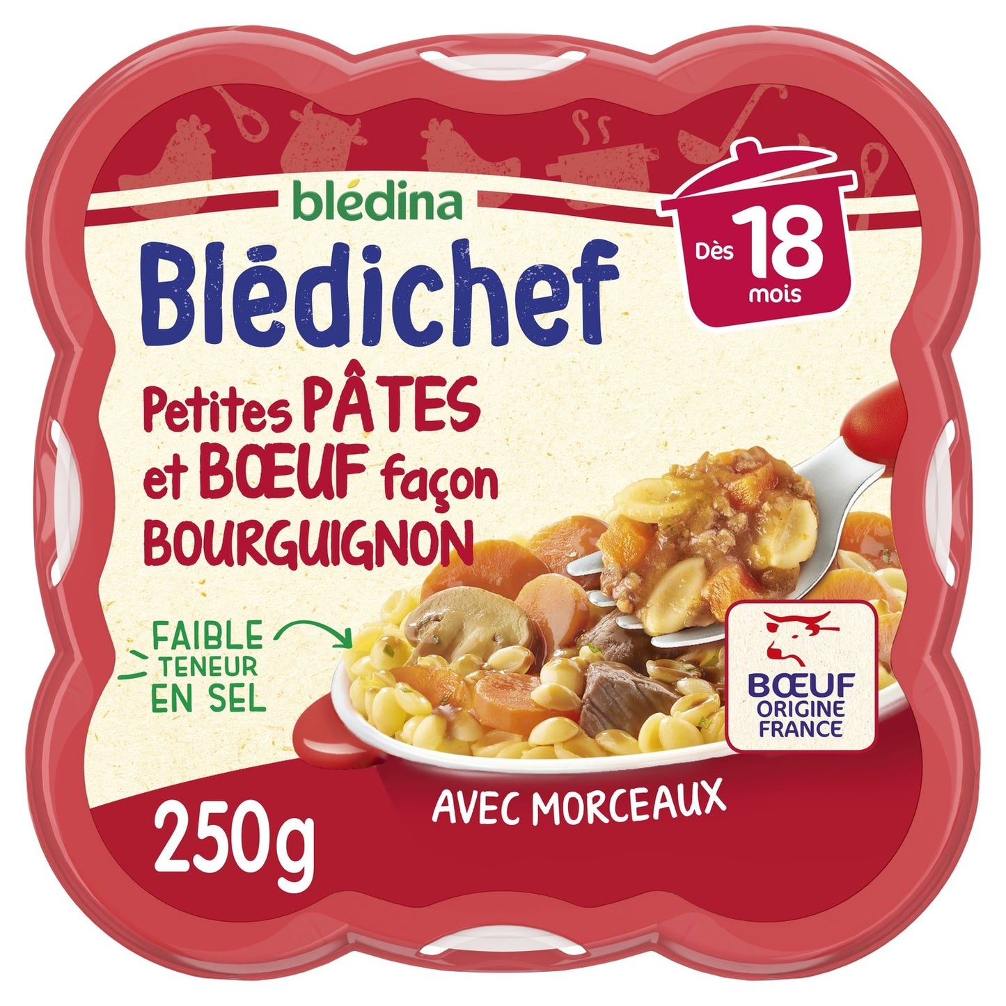 Plat Bébé Dès 18 Mois Petites Pâtes et Boeuf Façon Bourguignon Blédichef BLEDINA