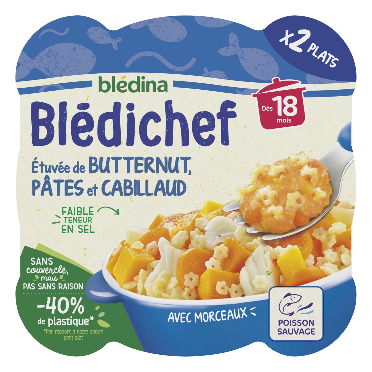 Plat Bébé Dès 18 Mois Etuvée de Butternut Pâtes et Cabillaud Blédichef BLEDINA
