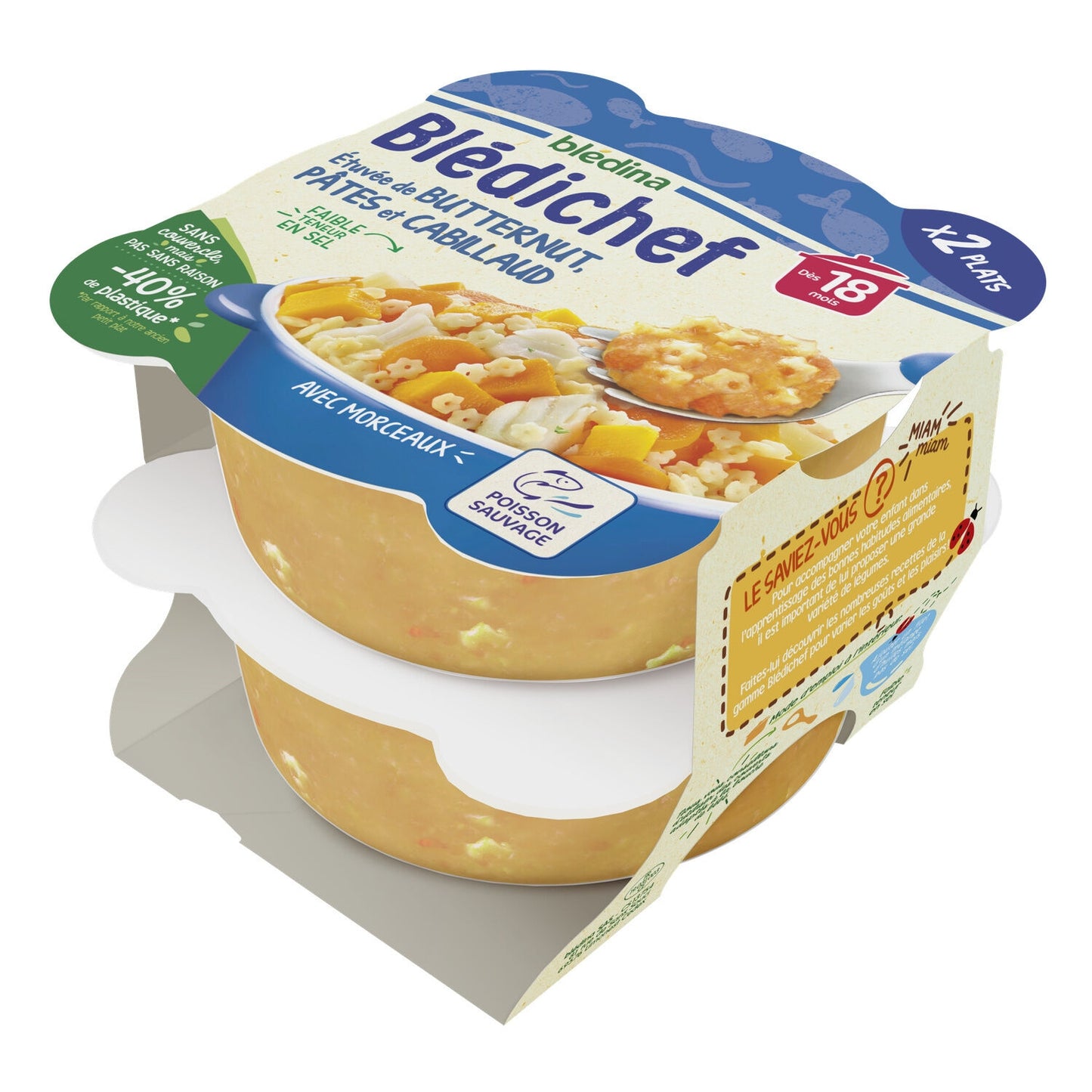Plat Bébé Dès 18 Mois Etuvée de Butternut Pâtes et Cabillaud Blédichef BLEDINA