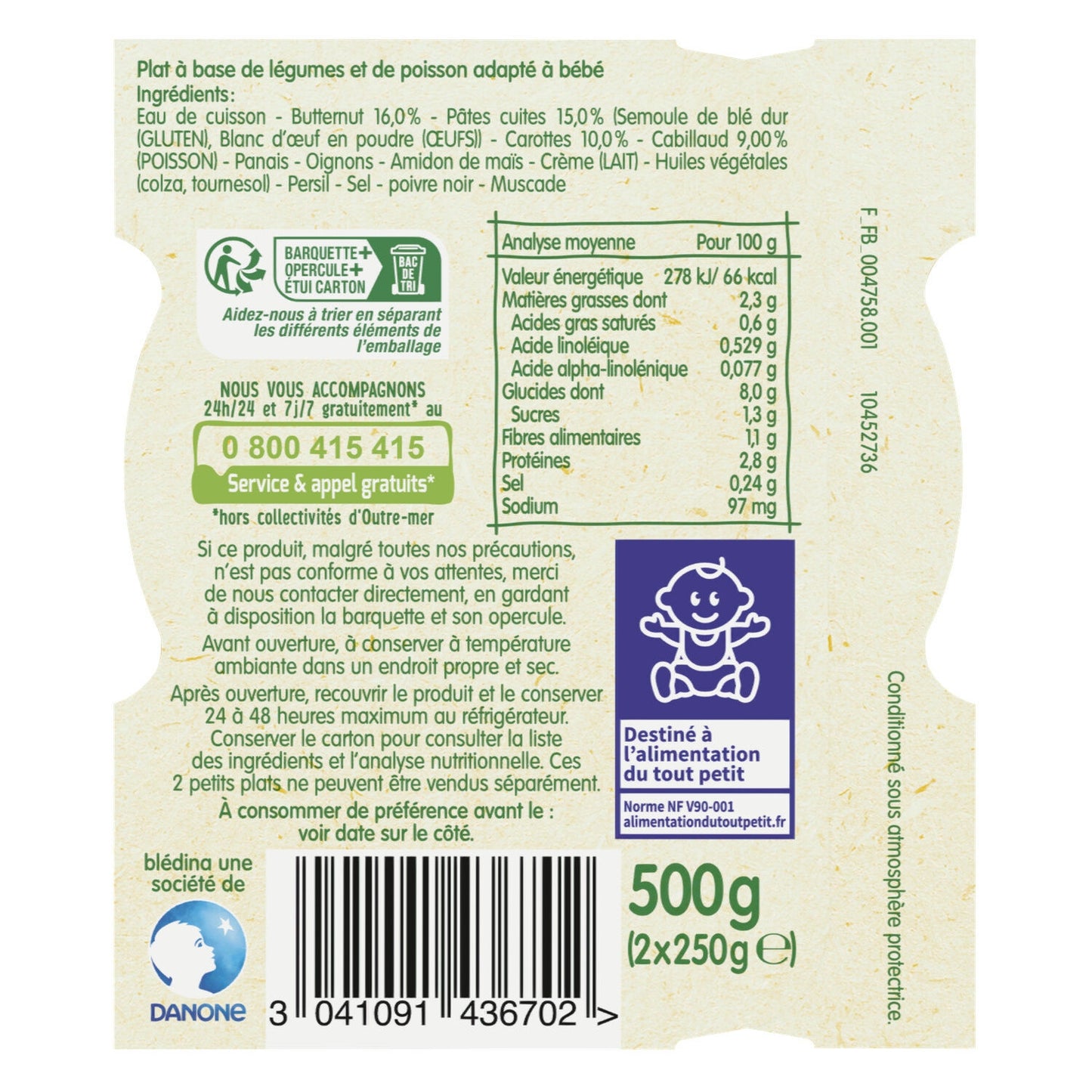 Plat Bébé Dès 18 Mois Etuvée de Butternut Pâtes et Cabillaud Blédichef BLEDINA